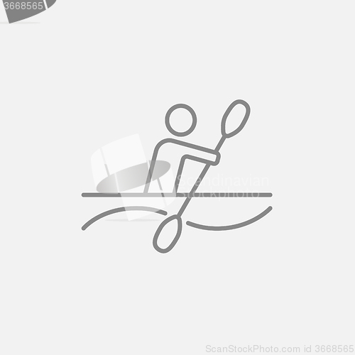 Image of Man kayaking line icon.