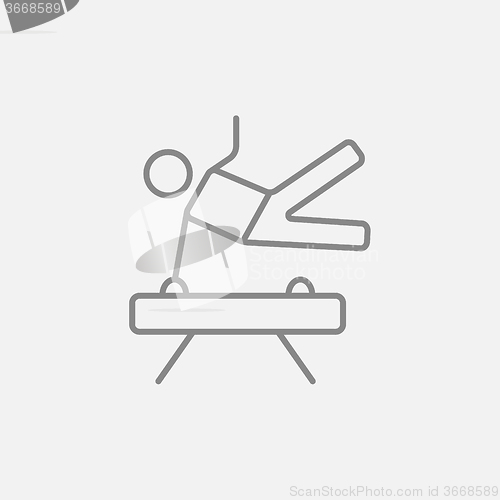 Image of Gymnast exercising on pommel horse line icon.