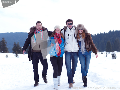 Image of group of friends have fun and relaxing on winter vacation