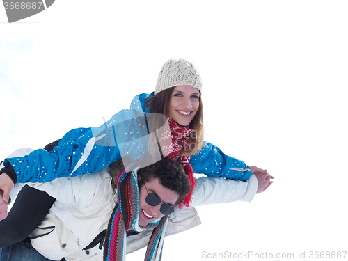 Image of romantic young couple on winter vacation