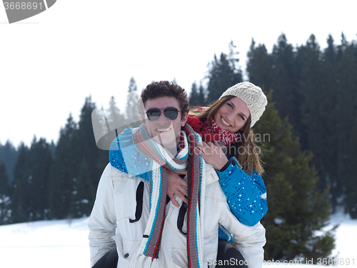 Image of romantic young couple on winter vacation
