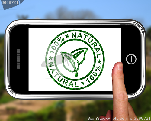 Image of Natural 100 Percent On Smartphone Shows Pure And Healthy