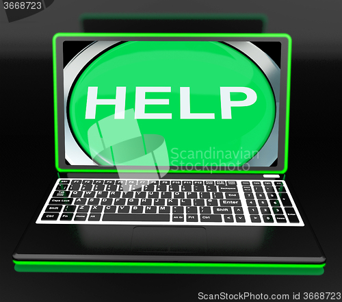 Image of Help On Laptop Shows Helping Customer Service Helpdesk Or Suppor