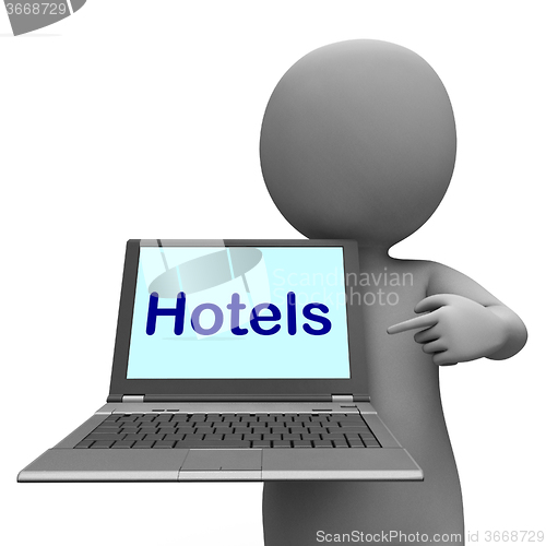 Image of Hotel Laptop Shows Motels Hostels And Rooms