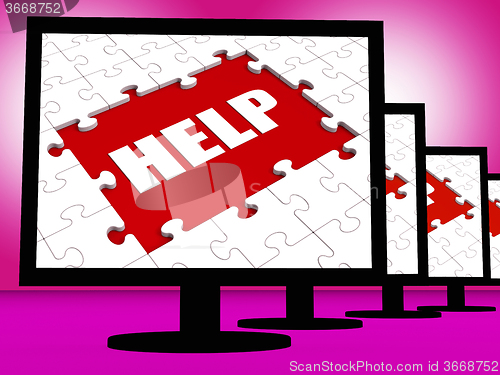 Image of Help On Monitor Shows Customer Helpline Helpdesk Or Support