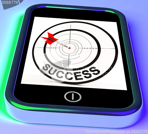 Image of Success On Smartphone Showing Aimed Improvement