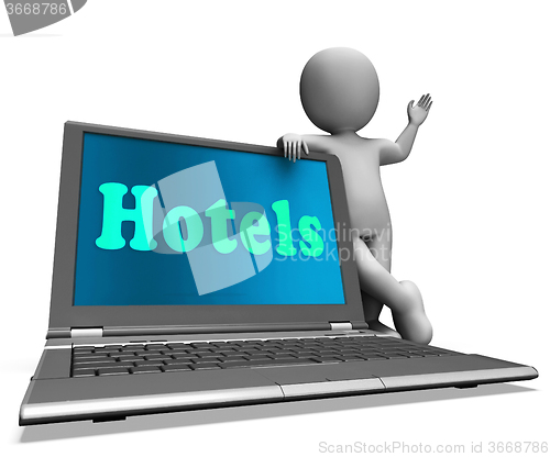 Image of Hotel Laptop Shows Motel Hotel And Rooms