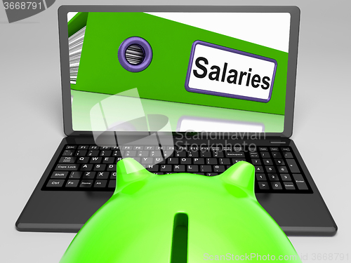 Image of Salaries Laptop Means Payroll And Income On Internet