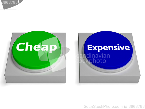 Image of Cheap Expensive Buttons Shows Discount Or Costly