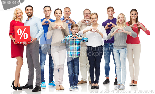 Image of happy people with percentage sign showing heart