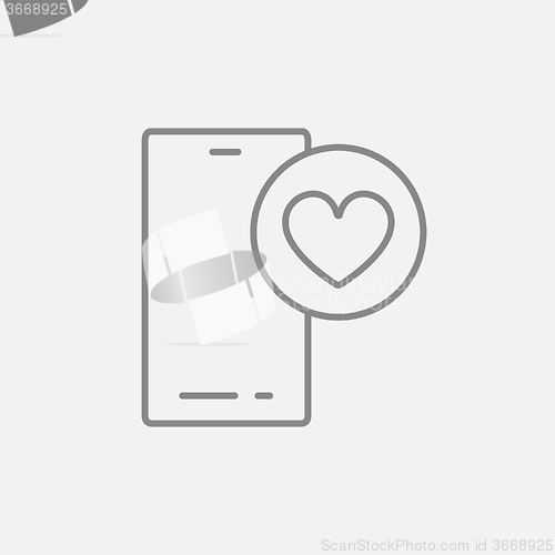 Image of Smartphone with heart sign line icon.