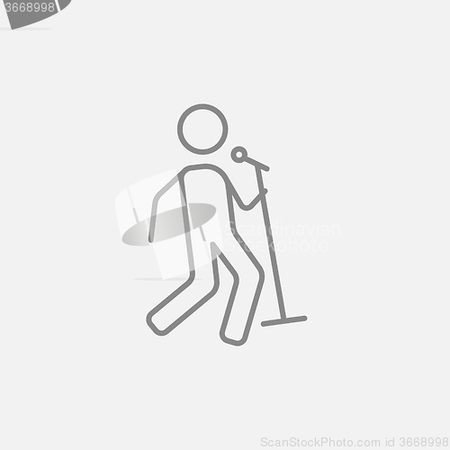 Image of Man singing with microphone line icon.