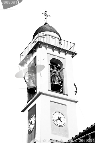 Image of ancien clock tower in italy europe old  stone and bell