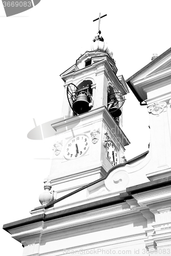 Image of ancien clock tower in italy europe old  stone and bell
