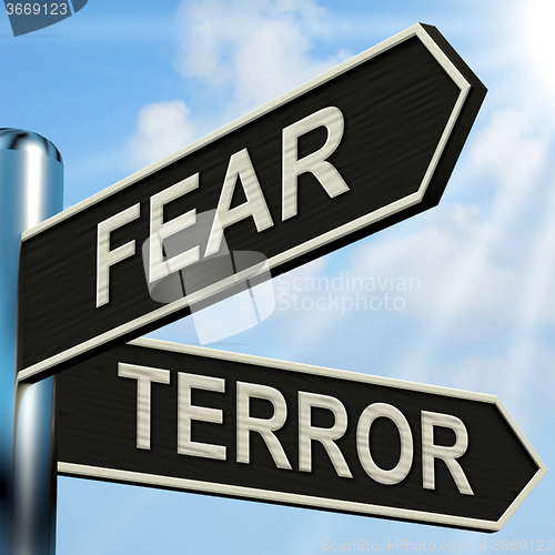 Image of Fear Terror Signpost Shows Frightened And Terrified