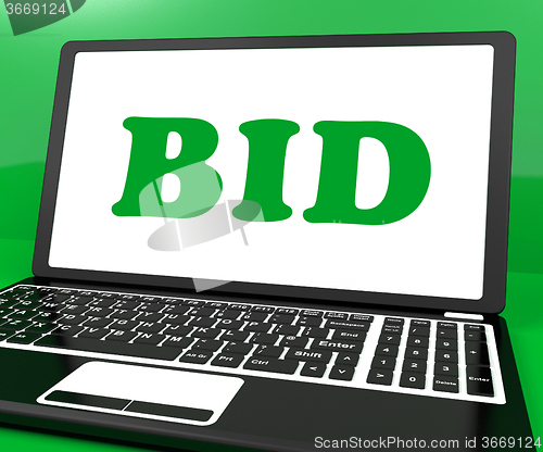 Image of Bid On Laptop Shows Bidder Bidding Or Auction Online