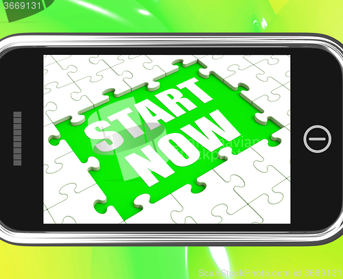 Image of Start Now Tablet Means Begin Immediately Or Don\'t Wait