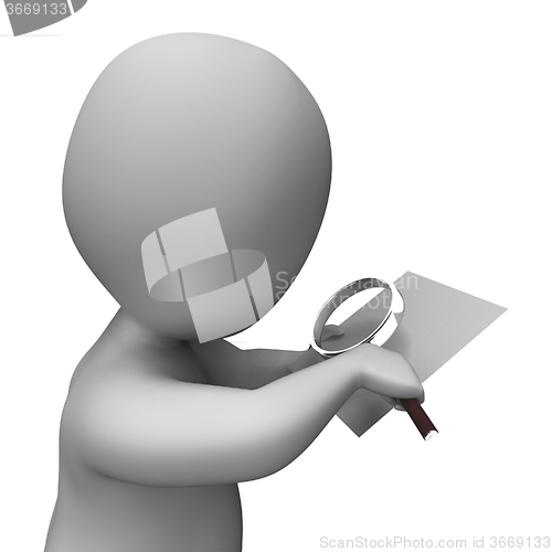 Image of Looking Magnifier Document Character Shows Investigation Investi