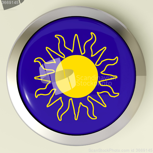Image of Sunny Button Means Hot Weather Or Sunshine