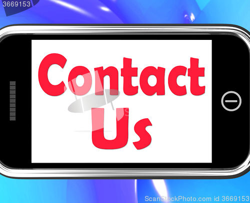 Image of Contact Us On Phone Shows Communicate Online
