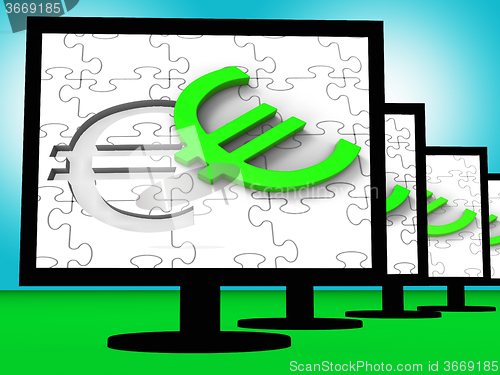 Image of Euro Symbol On Monitors Showing European Wealth