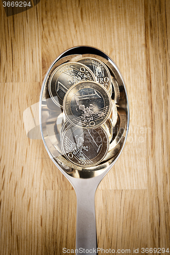 Image of Euro coins on spoon