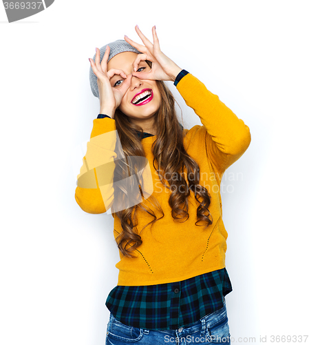 Image of happy young woman or teen girl having fun