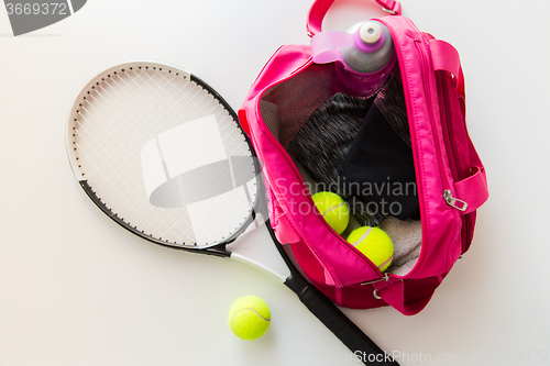 Image of close up of tennis stuff and female sports bag