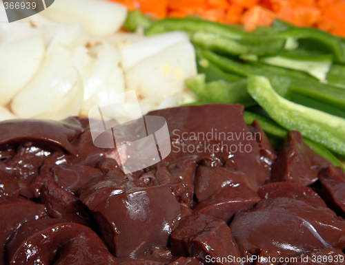 Image of Raw liver and onions, horizontal