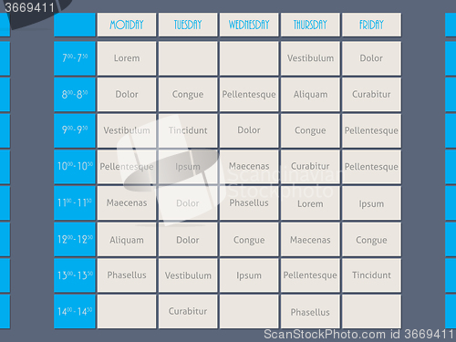 Image of Blue timetable template flat style 