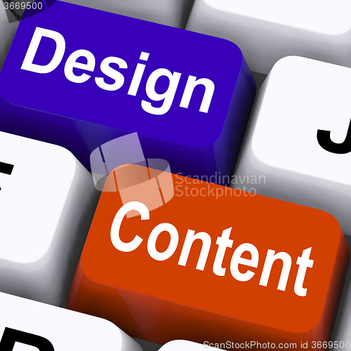 Image of Design And Content Keys Mean Presentation Of Company Advertising