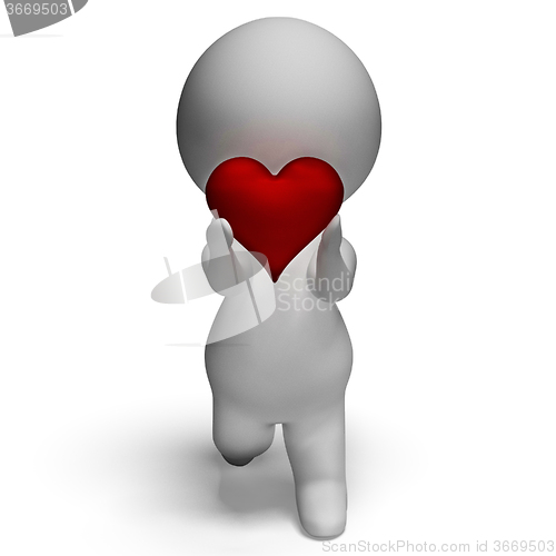 Image of 3d Character Holding Heart Shows Love And Valentines
