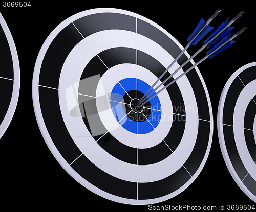 Image of Arrows On Dartboard Shows Successful Hitting