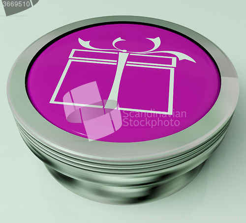 Image of  Xmas Present Button Means Happy Christmas