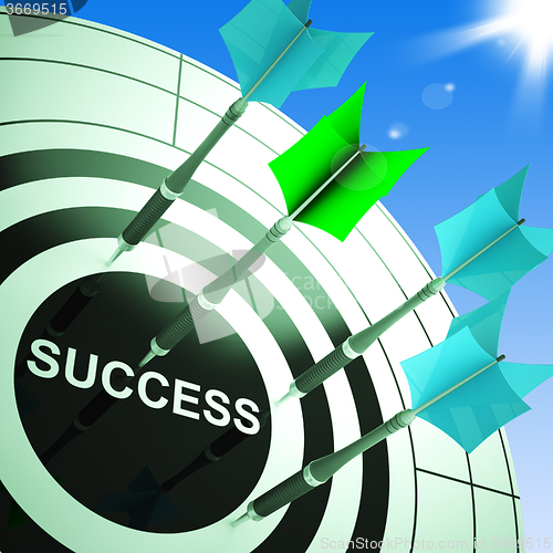 Image of Success On Dartboard Showing Accomplished Progress