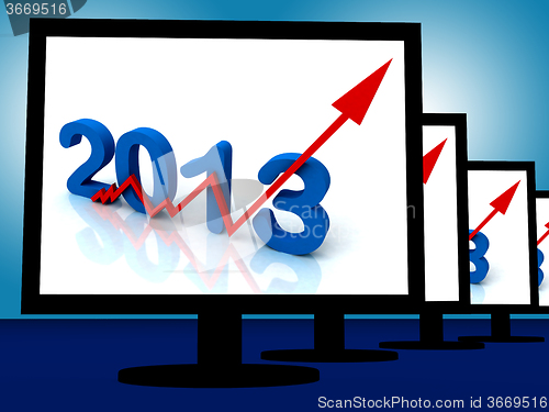Image of 2013 On Monitors Shows Monetary Increase And Forecasting