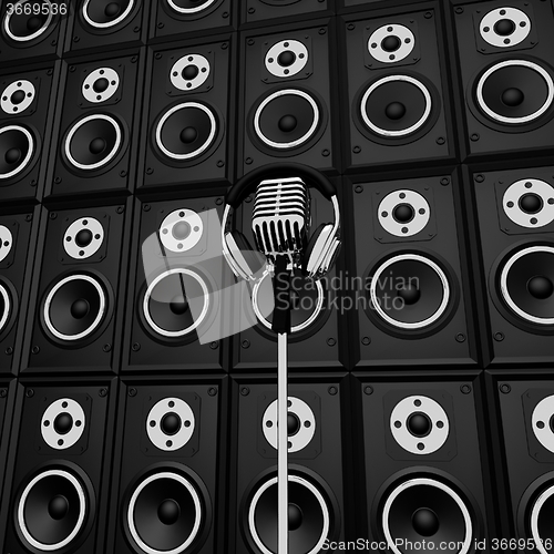 Image of Microphone And Speakers Show Music Performance Concert Or Entert