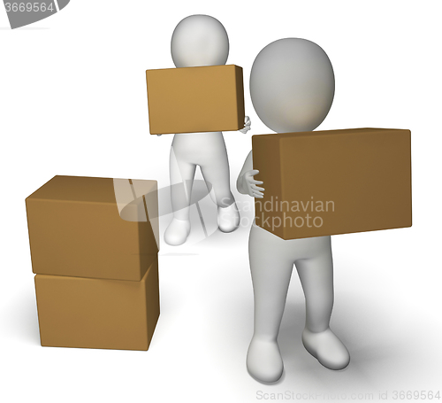 Image of Delivery By 3d Characters Showing Moving Packages 