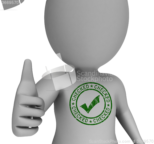 Image of Checked Stamp With Tick On Man Shows Quality