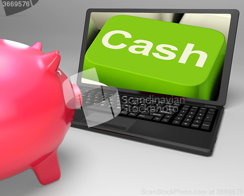 Image of Cash Key On Laptop Showing Money Savings