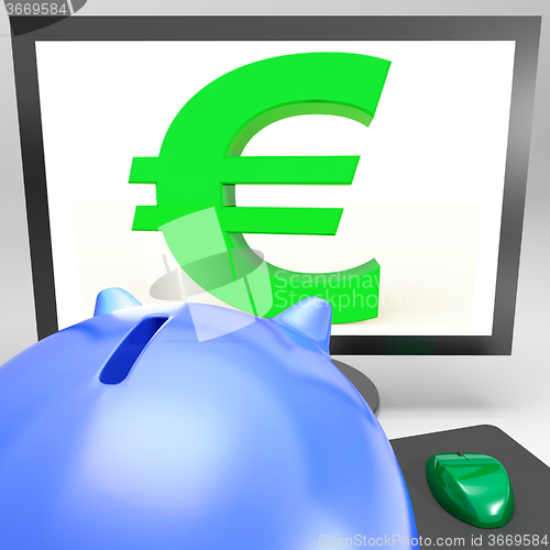 Image of Euro Symbol On Monitor Shows European Fortune