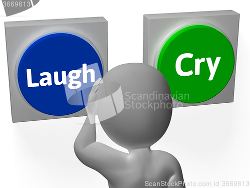 Image of Laugh Cry Buttons Show Sad Happy Or Laughter