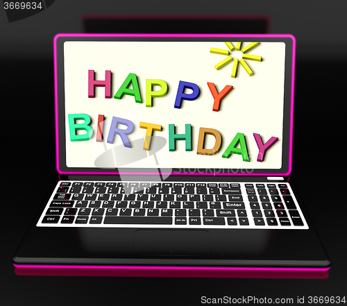 Image of Happy Birthday On Laptop Shows Online Greetings