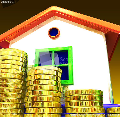 Image of Coins Around House Shows Home Savings