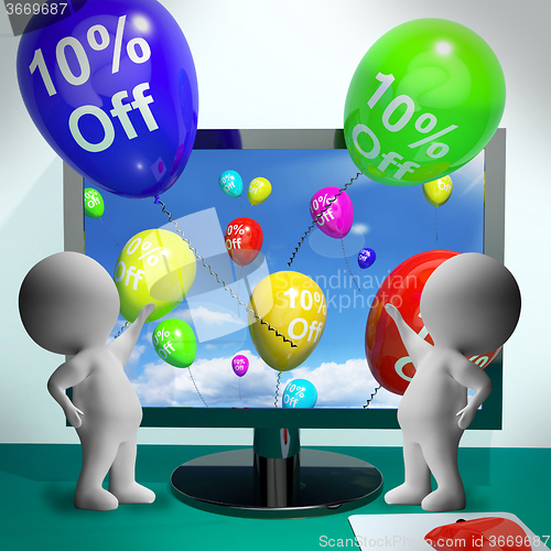 Image of Balloons From Computer Showing Sale Discount Of Ten Percent