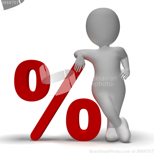 Image of Percent Sign With 3d Man Showing Percentage Or Discount 