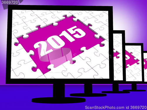 Image of Two Thousand And Fifteen On Monitors Shows Year 2015 Resolution