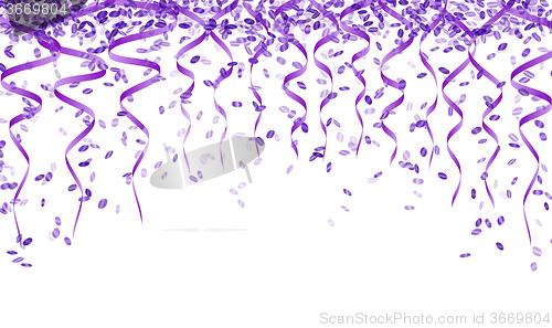 Image of violet confetti and ribbons