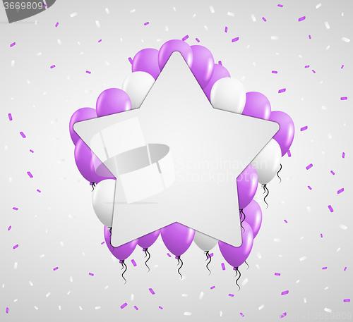 Image of star badge and violet balloons