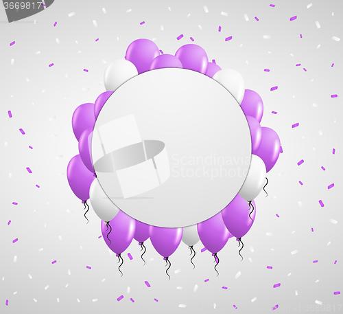 Image of circle badge and violet balloons